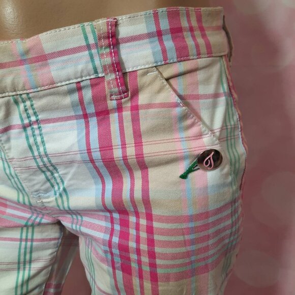 Y2K Tommy Jeans low rise Cropped Plaid Pants Size 3 Pastel Pink Yellow White - Picture 3 of 10